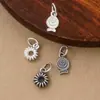 Plata S925 Maciza Retro Colgante Pez Pequeño Doble Cara Abalorio Donut Redondo Materiales para Pulsera de Cuerda Trenzada con Abalorios DIY