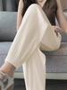 Pantalones Deportivos de Seda de Hielo para Mujer Verano Delgados Cintura Alta Adelgazantes Sueltos con Caída Pies No Pantalones Casuales Pierna Ancha Bombachos