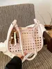 Bolso de Hombro Cruzado Tejido Casual Retro para el Día a Día, Bolso de Hombro Cruzado Ins Estilo Coreano, Bolso Cubo Fresco Calado de Gran Capacidad