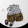 Ropa para niños Camisas a cuadros sin mangas para niños y niñas Tops personalizados Ropa para bebés Estilo coreano Versátil Moderna Ropa para niños Nuevo