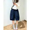 Calça Cropped de Linho Wide-Leg Estilo Old Money para Mulheres, Verão Fina de Cintura Alta Emagrecedora Casual Relaxada Fluida Floral de Comprimento Médio