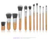 Nuevo juego de 11 brochas de maquillaje con mango de bambú, bolsa para brochas de base, herramientas de maquillaje de belleza, venta al por mayor
