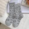 Calcetines de Otoño e Invierno para Mujer, Calcetines a Media Pantorrilla, Calcetines Sueltos de Gato Lindo, Serie Gris Gris, Calcetines 100% Algodón para Dama al Por Mayor