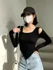 Top Corto Ajustado Irregular de Otoño e Invierno para Mujer, Ropa Interior Sexy de Deseo Puro, Camiseta de Manga Larga de Diseñador