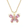 [Aço Titânio] Borboleta Rosa Zircônia Estilo Luxo Leve Elegante Colar Totalmente Cravejado para Mulheres Corrente Versátil para Clavícula Corrente de Aço Titânio