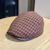 Nuevo Sombrero Versátil de Cuadros Vintage Orientado Hacia Adelante para Mujer, Nuevo Sombrero de Pintor Artístico Transpirable, Boina de Doble Uso Que Hace Que la Cara Parezca Más Pequeña