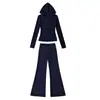 Sudadera con capucha y cremallera Derong Yoga + Pantalones acampanados con cordón de cintura alta - Pantalones casuales - Traje deportivo para mujer