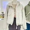 Jaqueta corta-vento com capuz, zíper, curta, solta e versátil, estilo coreano, para primavera e outono, nova, nicho, para mulheres, top casual