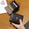 Peça Carteira Pequena Genuína para Cartão de Identidade Feminino com Múltiplos Porta-Cartões, Couro Puro, Compacta, Multifuncional, Porta-Cartões Simples de Couro Bovino de Primeira Camada