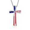 Pingente Forma de Coração Gota d'água Cruz Bandeira Americana Cobre Zircônia Personalizado Versátil Colar Colar Bandeira Americana