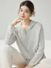 Suéter de Cachemira con Capucha de Aguja Yuanbao para Mujer, Jersey de Manga Larga Raglán con Media Cremallera, Holgado, Casual, Versátil, Prenda de Punto