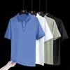 2025 Nueva Camiseta de Manga Corta de Seda de Hielo para Hombre Verano Solapa Manga Corta Ropa de Papá Delgada Elástica Transpirable Camisa Polo