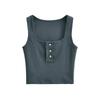 Verão novo Roupas femininas europeias e americanas moda cor sólida linha reversa botão gola quadrada regata slim C74199
