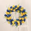 Corona de tulipanes artificiales transfronteriza Hongyu, corona artificial de primavera y verano, corona decorativa amarilla y azul para puerta de entrada y hogar.
