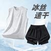 Traje Deportivo de Seda de Hielo para Hombre Talla Grande Nuevo de Verano Secado Rápido Correr Fitness Baloncesto Camiseta sin Mangas Chaleco Pantalones Cortos