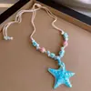 Collar de Cuerda Estilo Vacaciones en la Playa con Cuentas de Cerámica Colgante de Estrella de Mar, Cadena Clavicular de Lujo Ligero de Nicho, Accesorio Creativo Personalizado