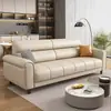 Sofá estilo minimalista nórdico italiano, fabricado con piel de plena flor, adecuado para apartamentos pequeños, salas de estar y oficinas, disponible en configuración de dos o tres plazas, con una paleta de colores cremosa