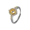 Anel Prata de Lei S925 Leve Luxo Vintage Bicolor Dourado Zircônia Microcravejada Base para Anel DIY Oval Joia Base para Anel