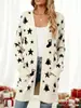 Nuevo cárdigan fino largo de comercio exterior transfronterizo con bolsillos, abrigo suéter de moda estampado para otoño e invierno, personalizado, casual para mujer