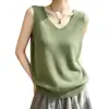 Camisole de malha minimalista com decote V sem costura para mulheres, camada interna sem mangas que afina para primavera e outono, camisa base quente