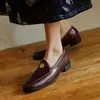Mocasines de Cuero Genuino para Mujer Four Seasons Color Sólido Punta Redonda Tacón Medio Suela Gruesa Antideslizantes Talla Grande Zapatos para Mujer Boca Profunda Zapatos a Cuadros para Mujer