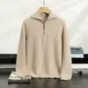 Suéter de Cachemira Estilo Old Money para Hombre, Jersey de Punto con Media Cremallera y Cuello de Solapa, Moderno y Versátil, Engrosado para Capas, Tendencia