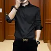 Jaqueta-camisa masculina branca de manga longa, de alta qualidade e elegante, business casual, corte slim, elástica, resistente a rugas e não precisa passar
