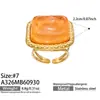 Anel Aberto Quadrado com Borda Martelada em Resina Banhado a Ouro 18K em Aço Inoxidável Acessórios de Banda de Anel Personalidade Nicho Feminino