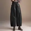 Calça Curva Fashion de Couro PU para Mulheres, Novo Estilo Outono 2026, Cintura Elástica, Calça de Perna Larga Solta, Calça Casual Elegante e Versátil