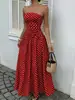 Vestido Largo de Lunares sin Tirantes de Cuello Alto sin Mangas Ajustado con Volantes Elegante Estilo Chica Popular para Ir al Trabajo Primavera Vestido Transfronterizo Europeo y Americano