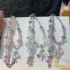 Cadena para Teléfono Colgante de Luna con Cuentas de Flor de Rosa Incrustadas, Correa Colgante Delicada Estilo Hada, Cadena para Funda de Teléfono Estilo Muñeca