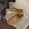 Zapatos planos retro de ante estilo Birkenstock para mujer, nueva colección otoño 2026, estilo Mary Jane, mocasines, planos de media caña con una sola tira