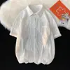Camisa Plissada de Seda de Gelo de Manga Curta para Homens no Outono e Inverno, Camisa Solta, Estilosa e Versátil, Marca de Moda de Hong Kong, Jaqueta Casual Ins