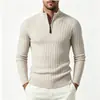Comercio exterior otoño e invierno europeo y americano de punto acanalado con media cremallera para hombre, cuello medio alto, cálido, talla grande, suéter de punto casual, suéter grueso para hombre