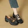 Sapatos Mary Jane Quadrados Retrô para Mulheres, Sapatilhas de Salto Alto com Tira Cruzada, Sapatos de Couro da Moda Versáteis Casuais para Aumentar a Altura