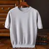 Camiseta de manga corta para hombre, estilo coreano moderna de cuello redondo y manga corta, ropa de punto lisa ajustada para hombre de primavera y otoño, camisa de punto elegante