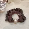 Scrunchie de poá plissado com pérolas, elástico de cabelo de alta elasticidade, tiara de cabelo retrô estilo coreano outono/inverno, elástico de cabelo