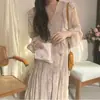 Enviado. Vestido largo de manga larga, de alta gama, holgado, elegante, que ciñe la cintura, adelgazante, para mujer, vestido largo retro francés 25077