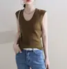 Colete de Tricô Confortável com Elastano, Gola U, Manga Três Quartos com Fio, Minimalista, Fácil de Vestir, Quatro Cores, Roupa Feminina para Primavera e Verão