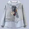 Conjunto de Estilo Universitario para Niñas Otoño 2026 Nuevo Sudadera Falsa de Dos Piezas para Niños Conjunto de Dos Piezas de Jeans para Primavera y Otoño