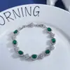 Pulsera de Diamantes Ovalados con Encaje de Cuatro Hojas Hueco Brillante, Moda Coreana, Exquisita, Sin Etiqueta