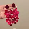 Nuevos Pendientes de Flor de Rosa Roja Retro Chinoiserie Pendientes de Alto Nivel Estilo Hong Kong Pendientes Exagerados Estilo Vacacional para Mujer