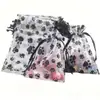 Nova Bolsa de Organza com Cordão e Estampa de Patas de Cachorro Bolsa para Embalagem de Joias Bolsa para Doces Cosméticos Presente