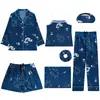 Conjunto Delgado Tipo Seda de 7 Piezas para Todas las Estaciones, Cárdigan para Mujer, Estilo Camisola Delgado de Seda de Hielo, Ropa de Casa Estilo Cereza y Fresa