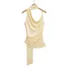 Top de Tirantes Halter Asimétrico con Cintura Fruncida para Mujer, Estilo Verano 2025, Elegante y con Estilo