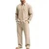 Conjunto de camisa de lino de manga larga simple para hombre, informal, para casa, para ir al trabajo, para vacaciones, estilo europeo y americano, transfronterizo, otoño, corte holgado, venta al por mayor