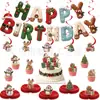 Atmósfera Navideña Banner de Cumpleaños con Tiras Elementos de Muñeco de Nieve y Reno Pancarta de Letras para Fiesta Decoraciones para Cupcakes