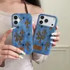 Capa de Jeans com Padrão Cruzado Adequada para Apple iPhone 17 Pro Max, 16 Pro e 15 Pro, Anti-Queda