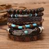 Estilo Occidental Vaquero Europeo y Americano Transfronterizo Cuero Vaca Tau Pino Piedra Alas de Pollo Cáscara de Coco Pulsera de 6 Piezas para Hombre