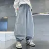 Calça de Moletom Tricô Color Block na Cintura para Meninos Estilo Primavera e Outono Joggers Soltos para Estudantes Calças Casuais com Punho Venda por Atacado